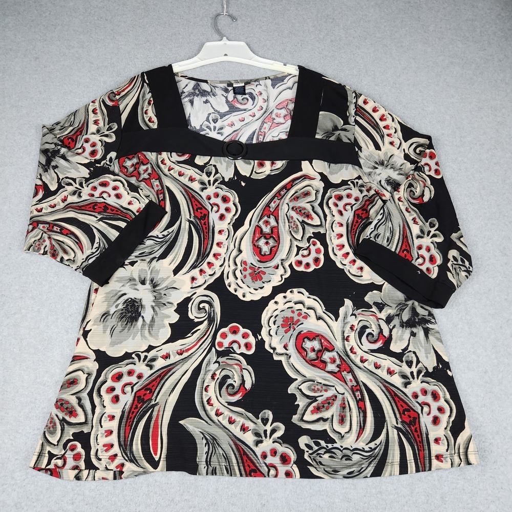 Studio 1940 Blouse Top Womens 30/32W Multicolor Paisley 3/4 Sleeve Square Neck